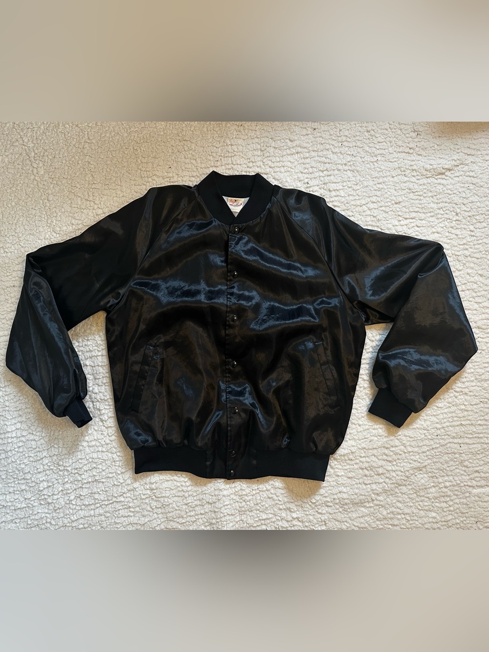Vintage Black Satin Nashville Bomber Jacket by Taylor- L #C0033